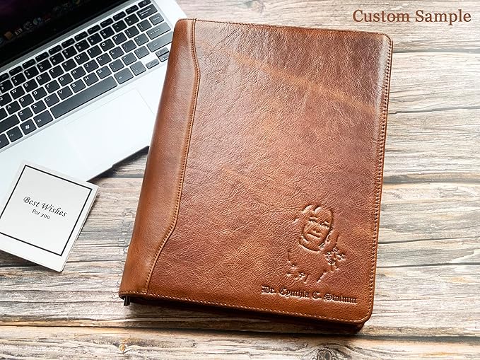 DUKE&COW Personalized Leather Portfolio for Men, Engraved Clipboard Binder, Custom Resume Padfolio Women, Christmas Gift His/Her (Clipboard, Shiny Brown-Custom)