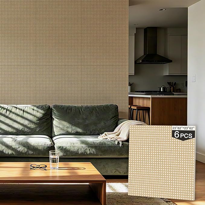 Soon Global Acoustical Wall Panels, 6-Piece 23.62 X 23.62 Inches Art Acoustic Panels, Decorative Acoustic Panels, Acoustic Wall Panels, Sound Absorbing Wall Art, Cane Lattice