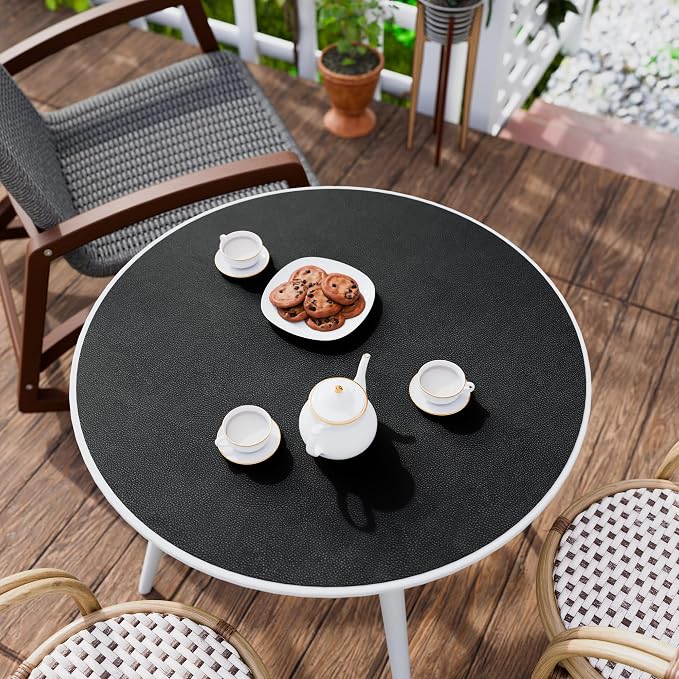 MAIDERN 30 Inch Round Cork & Leather Placemats, Cuttable Size (24-30 Inch), Trimmable Dining Table Mat, Heat Resistant/Non-Slip Table Cover for Kitchen, Office, or Restauran (Black)