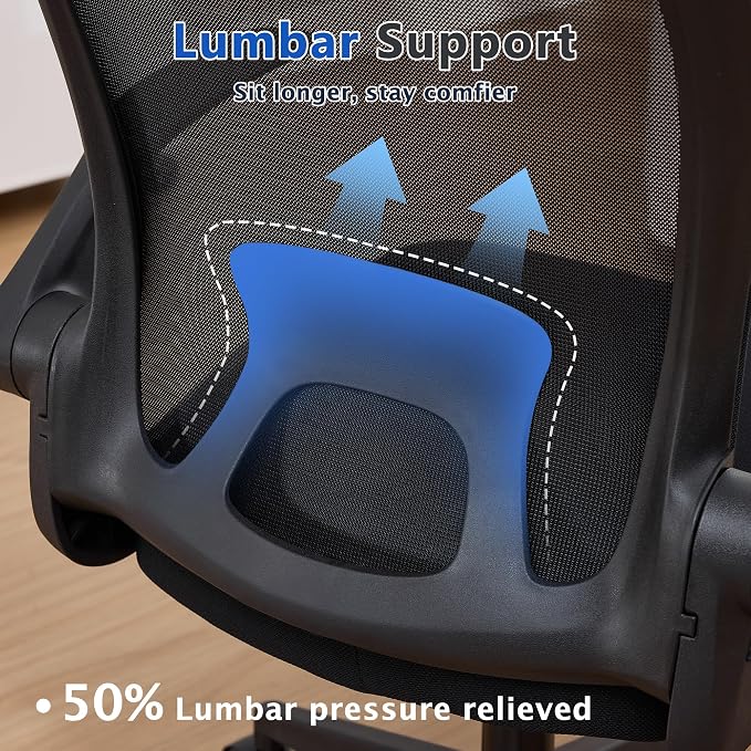 IPKIG Foldable Office Chair for Small Spaces | Home Office Folding Desk Chairs with Wheels and Flip Up Arms | Ergonomic Mesh Computer Chair for Adults & Kids Black