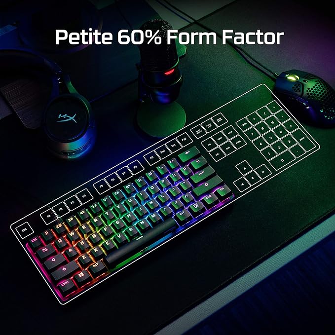 HyperX Alloy Origins 60 - Mechanical Gaming Keyboard, Ultra Compact 60% Form Factor, Double Shot PBT Keycaps, RGB LED Backlit, NGENUITY Software Compatible - Linear HyperX Red Switch,Black