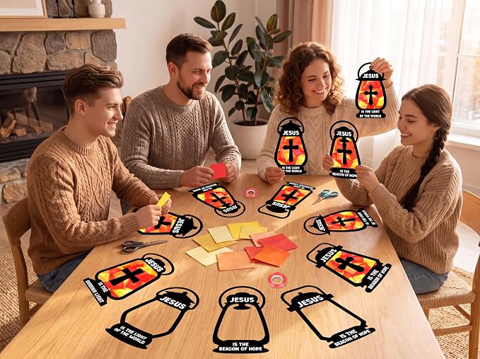 42PCS Sunday School VBS Crafts Bulk: Black Paper Oil-Lamp Nativity Suncatchers,Jesus Religious Christian Classroom Camping Activity DIY Kits Gifts Church Decorations,Window Stained Glass Effect