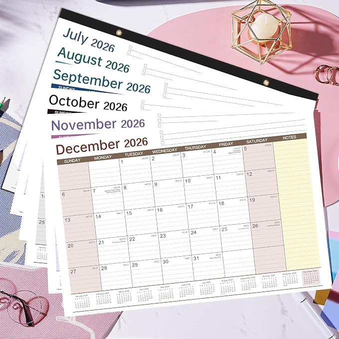 Desk Calendar 2026-2027 - 17" x 12" Desk Calendar 2026-2027, Mar. 2026 - Aug. 2027, Desk Pad Calendar, Desk/Wall Calendar 2-in-1 with Notes, Corner Protector, Blocks