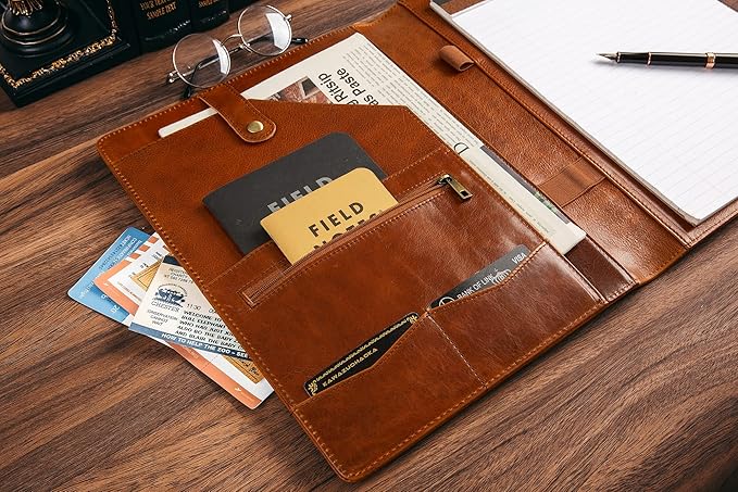 DUKE&COW Personalized Leather Portfolio for Men, Engraved Clipboard Binder, Custom Resume Padfolio Women, Christmas Gift His/Her (Clipboard, Shiny Brown-Custom)
