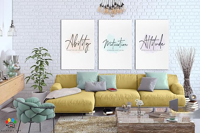 3 Piece Inspirational Wall Art - Ability Motivation Attitudes Quotes Canvas Art Print for Men Room Decor, Office Wall Art Picture, Motivational Poster Framed Artwork for Home Office Decor 24”x36”x3Pcs