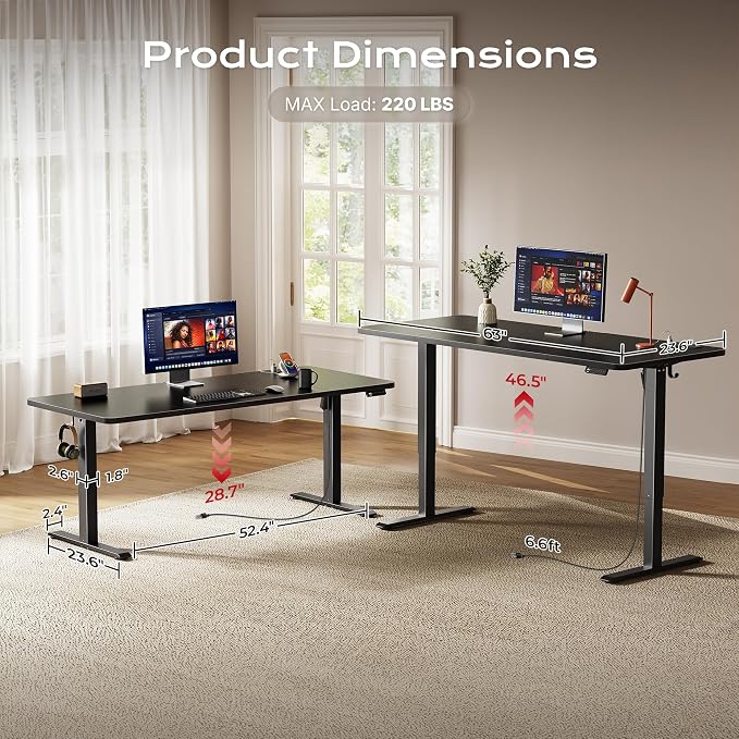 Huuger 63 X 24 Inch Electric Standing Desk with Power Outlets and USB-C Port, Height Adjustable Desk, Sit Stand Desk for Home Office, Computer & Gaming Desk with 4 Presets, Stable Steel Frame, Black