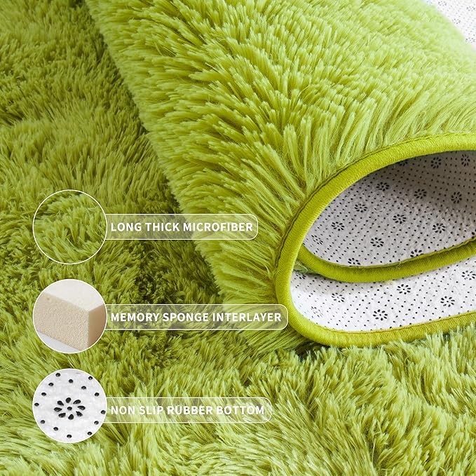 Tepook Fluffy Grass Green Rugs for Living Room Bedroom, 9x12 Soft Area Rug Moss Green Kids Girls Boys Rug, Indoor Plush Shaggy Non-Slip Carpet for Nursery Classroom Dorm Home Decor
