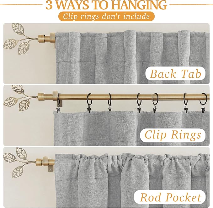 RYB HOME 3 in 1 Soundproof - Blackout - Insulation Linen Curtains, Noise Reduce Energy Saving Curtains for Bedroom Living Room Dorm Divider Studio Home Office, Grey, W52 x L95 in, 2 Panels