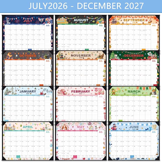 2026-2027 Desk Calendar - Large Desk Calendar 2026-2027, Jul.2026 - Jun.2027, 22" x 17", 12 Months Desktop Calendar with Corner Protectors, Desk Pad, Large Ruled Blocks - 12 Different Themes