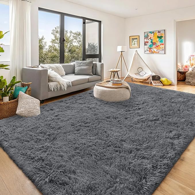 OLANLY 10x11 Machine Washable Large Area Rugs for Living Room, Bedroom, Soft Fluffy Shaggy Bedside Rug, Indoor Floor Carpet for Kids Girls and Boys, Dorms, Nursery, Home Decor Aesthetic, Grey