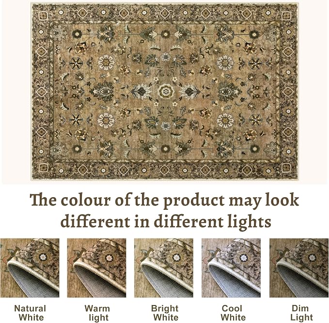 Tangsoo 3x5 Rug Floral Rug for Bedroom, Washable Vintage Rugs Indoor, Non Slip Accent Rug, Print Distressed Brown Carpet, Soft Low Pile Area Rug for Living Room Dorm Bedroom Bedside Entryway
