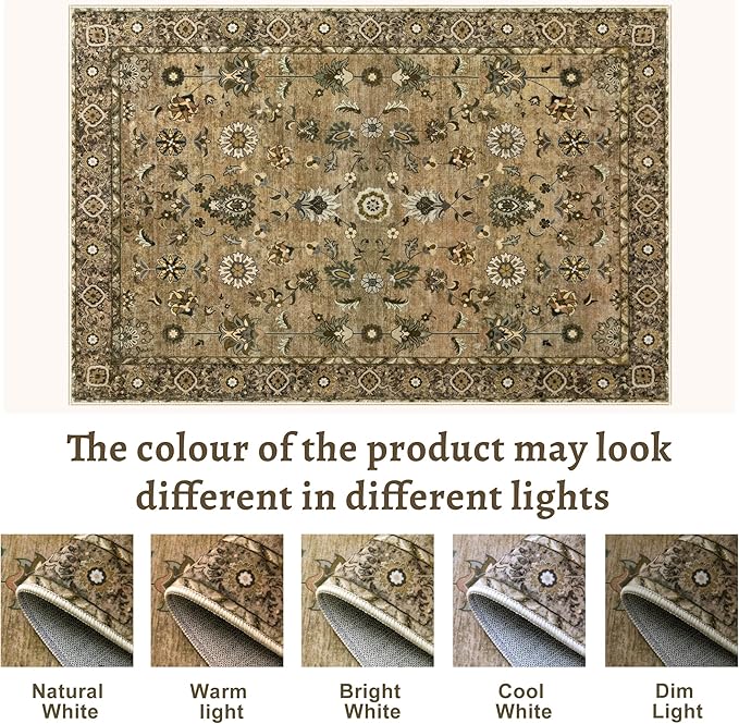 2x4 Washable Rug for Entryway, Vintage Floral Rug Non Slip Small, Indoor Front Door Runner Rugs, Print Distressed Brown Door Mat Carpet, Soft Low Pile for Entrance Kitchen Bedroom Bathroom