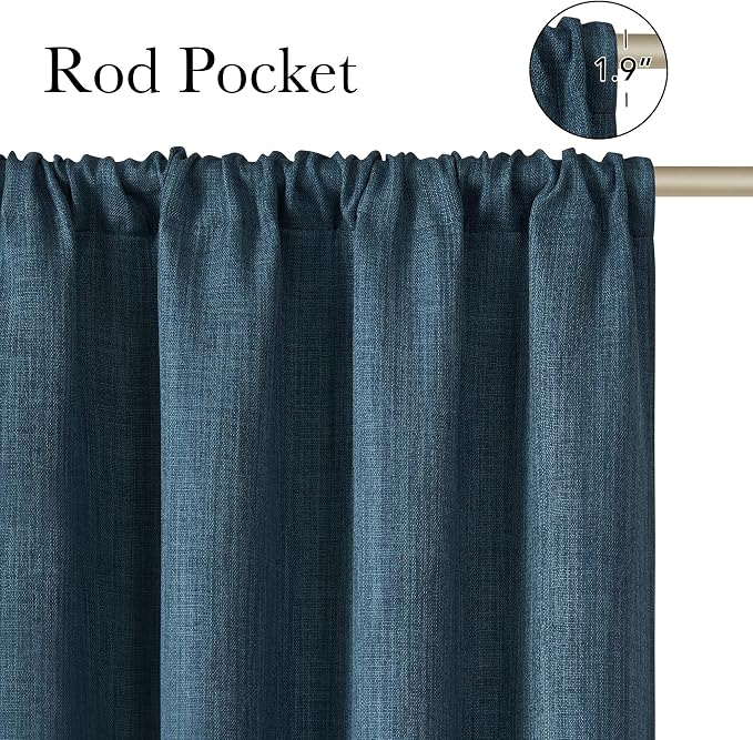 NICETOWN Stone Blue Faux Linen Room Darkening Rod Pocket Curtains 63 inch Length, W42 x L63, Light Blocking Thermal Insulated Noise Reducing Drapes for Bedroom Living Room Farmhouse Decor, 2 Panels