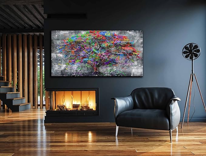 SIXTTART Tree Large Canvas Wall-Art For Living Room - Graffiti Forest Wall Art - Abstract Modern Home Office Wall Decor Ready to Hang Size 59" x 29"