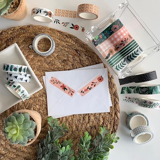 Washi Tape Set of 16 Rolls of 15 mm Wide Cute Decorative Washi Tape for Journaling, Scrapbook, Washy Crafts, Bullet Journals, Planners, DIY Décor, Craft Supplies For Adults & Kids (Meadow)