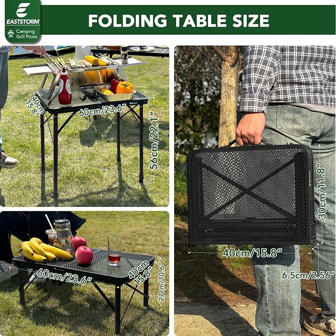 E EASTSTORM Folding Picnic Table for Grill Outdoor Camping Table with Portable Mesh Bag, Compact & Foldable for Easy Storage - Great for Picnic, Garden, Patio, Dining, BBQ, Party, Market 2Ft