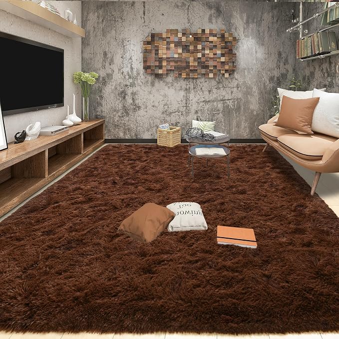 Tepook 4x6 Brown Area Rugs for Living Room Bedroom, Soft Fluffy Plush Shaggy Girls Boys Kids Room Rug, Shag Upgrade Non-Slip Throw Carpet for Dorms Nursery Classroom Home Decor