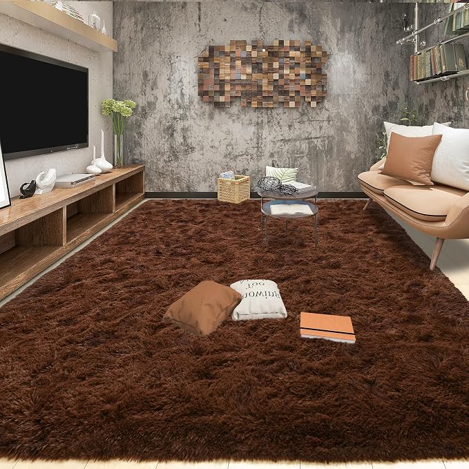 Tepook Super Soft Fluffy Rug for Bedroom, Modern Shaggy Fuzzy Kids Rugs for Living Room, Plush Indoor Nursery Home Decor Dorm Carpet with Non-Slip Bottom, Brown, 3 X 5 Feet