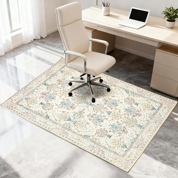 Office Chair Mat for Hardwood Tile Floor, 36"x48"Anti-Slip Under Desk Carpet Protector for Rolling Computer Chair Mat, Machine Washable Office Area Carpet (Chenille,Buttery Yellow)