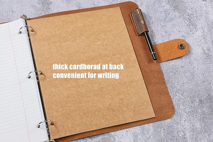 D&M Leather Studio Handmade Leather 3 Ring Binder Portfolio, Letter Size 8.5 x 11, Vintage Organizer Folder with Pockets, Pen Holder & Snap Closure, Brown