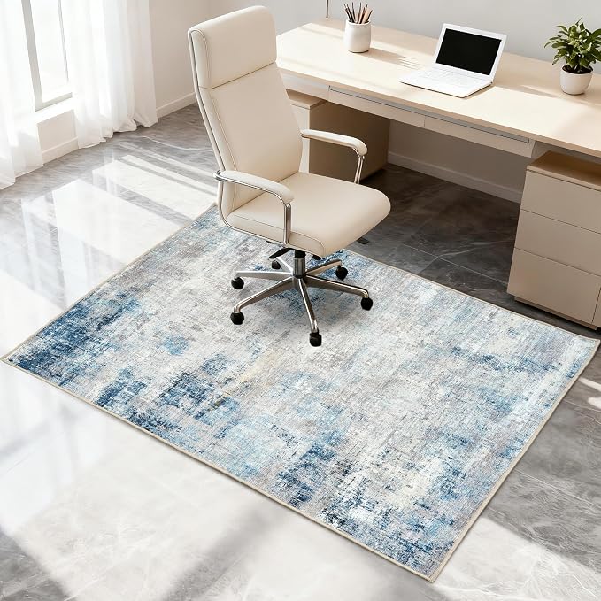 Office Chair Mat for Hardwood Tile Floor, 36"x48"Anti-Slip Under Desk Carpet Protector for Rolling Computer Chair Mat, Machine Washable Office Area Carpet (Chenille,Grey)