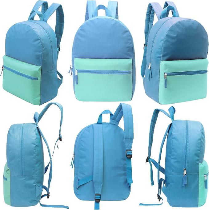 Moda West 17 Inch Bulk Backpacks with 50 Piece School Supply Kit - Case of 12 Wholesale Backpacks in Assorted Colors 6 Boy 6 Girl