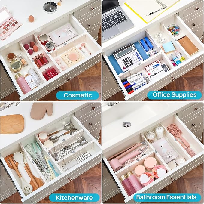 Vtopmart 6 Pack Drawer Dividers for Clothes, 4" High 11.3"-17" Adjustable Expandable Dresser Drawer Organizer, Plastic Drawers Separators for Dresser, Baby Clothes, Underwear, Kitchen & Office Storage