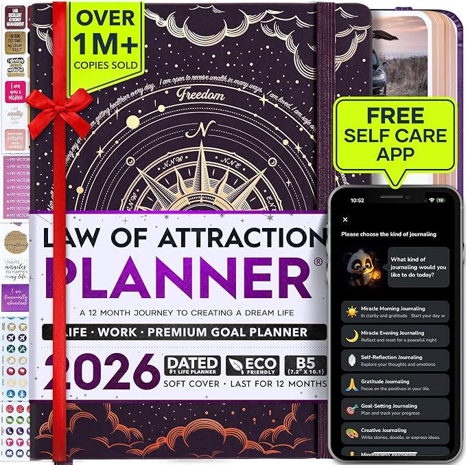 Deluxe 2026 Planner Weekly and Monthly | Law of Attraction Planner with Productivity App | 12-Month for Productivity, Gratitude & Goal Setting | Includes Foldable Vision Board, Gift Box & Stickers