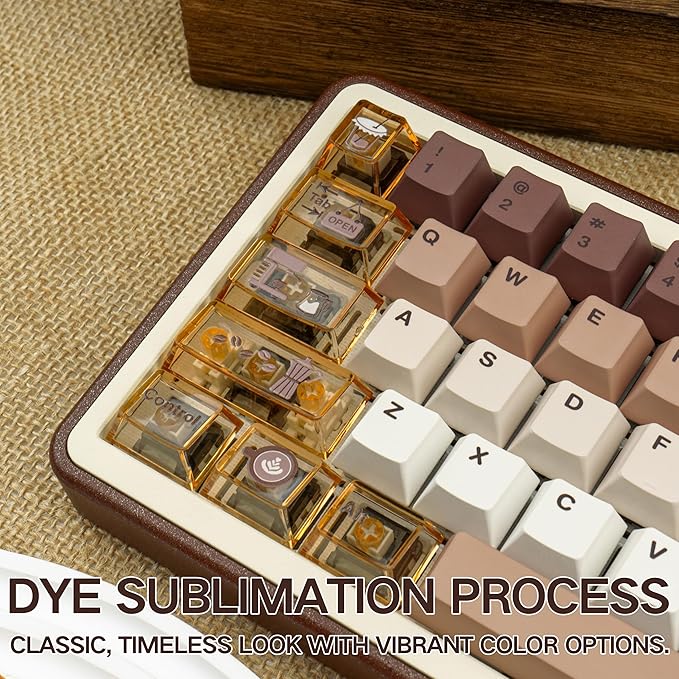 PC+ PBT Keycaps 60 75 100 Percent Cherry Profile, 171 Key Custom Key Cap Dye Sub Keycaps Set Minimalist Style, Universal Compatiability for Cherry Gateron MX Switches Keyboard Coffee Theme