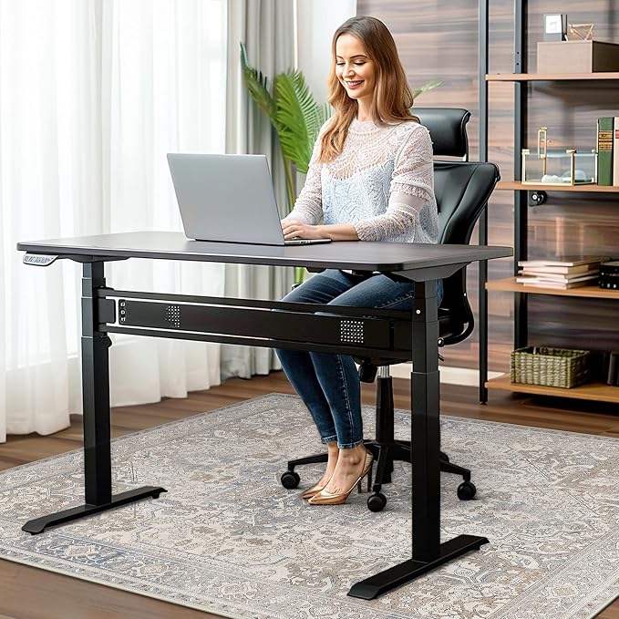 36"x48" Office Chair Mat for Hardwood Tile Floor, Under Desk Carpet Protector for Rolling Computer Chair Mat, Machine Washable Area Rug, Anti-Slip 1/5" Thick Low Pile Thin Vinyl Floor Mat, Khaki Blue