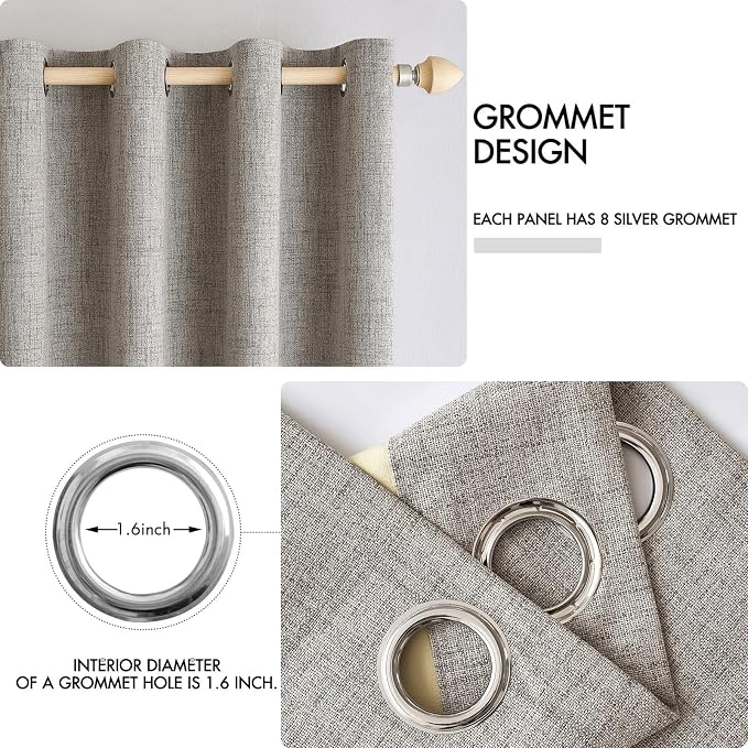 MIULEE 100% Blackout Linen Textured Curtains for Bedroom Solid Thermal Insulated Warm Taupe Grommet Room Darkening Curtains & Drapes Luxury Decor for Living Room 52 x 96 Inch (2 Panels)