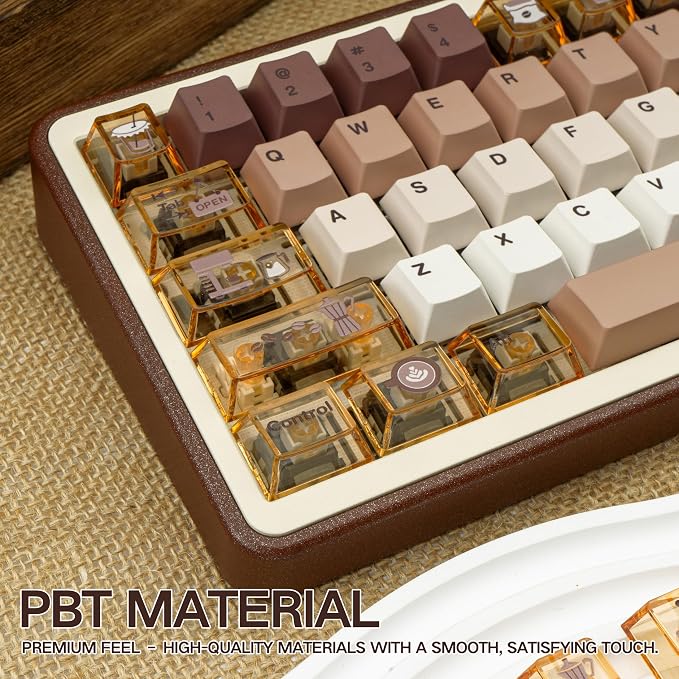 PC+ PBT Keycaps 60 75 100 Percent Cherry Profile, 171 Key Custom Key Cap Dye Sub Keycaps Set Minimalist Style, Universal Compatiability for Cherry Gateron MX Switches Keyboard Coffee Theme