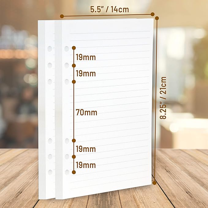 Wanderings A5 6-Ring Binder Planner Inserts - 8.3 x 5.6" - Thick Cream Color Dotted 120 GSM Loose Leaf A5 Paper Refills Compatible with Filofax 6 Hole 100 Sheets 200 Dot Grid Pages