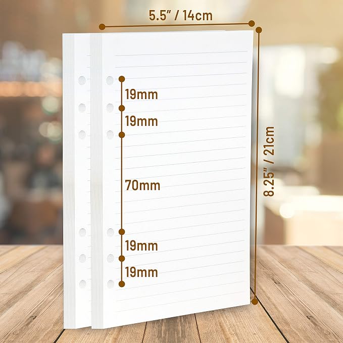 Wanderings A5 6-Ring Binder Planner Inserts - 8.3 x 5.6" - Thick Cream Color Blank Loose Leaf A5 Paper Refills Compatible with Filofax 6 Hole 100 Sheets 200 Blank Pages