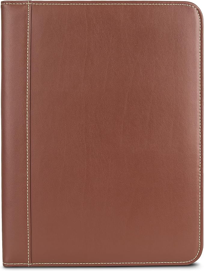 Samsill Contrast Stitch Leather Padfolio and Business Portfolio for Men and Women, Resume/Document Organizer with Writing Pad, Tan