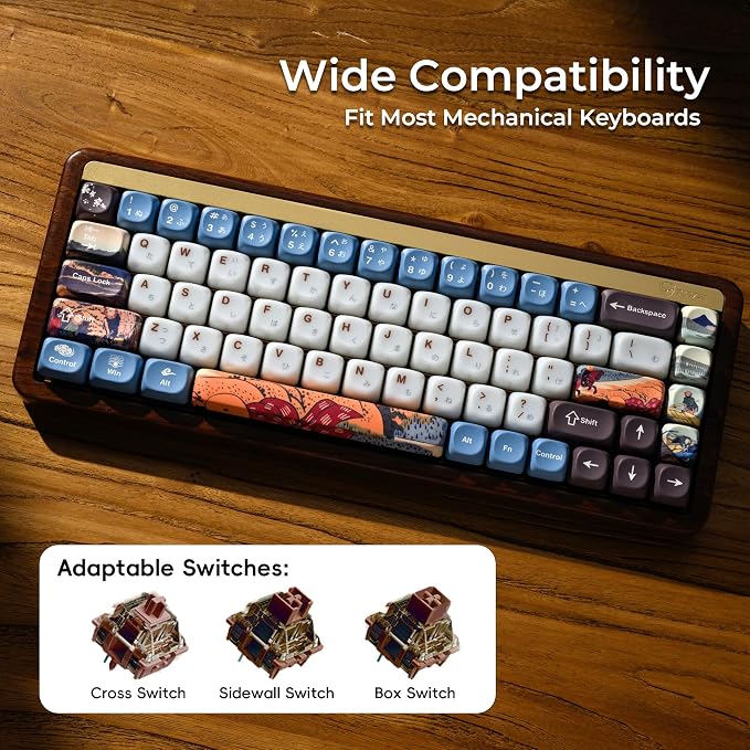OHY XVX MOA Profile Keycaps Set, Japanese Mount FujiTheme 132 - Key White & Blue Custom Keycaps with PBT + Frosted Translucent PC Material for ANSI Layout Mechanical Keyboards- - Musashi Senju