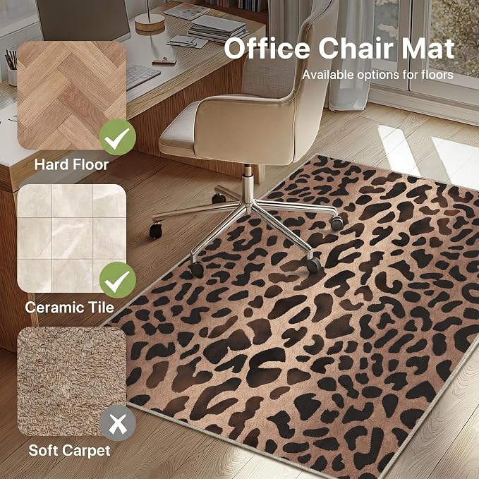 36"x48" Office Chair Mat for Hardwood Tile Floor, Under Desk Carpet Protector for Rolling Computer Chair Mat, Machine Washable Area Rug, Anti-Slip 1/5" Thick Low Pile Thin Vinyl Floor Mat, Panthera