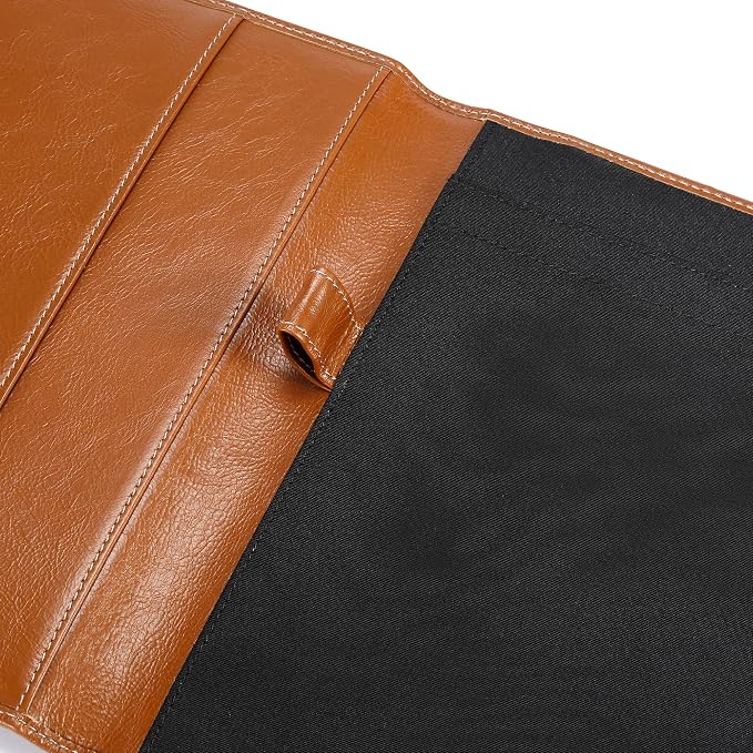 HISCOW Slim Leather Junior Padfolio, 5x8 Notepad Cover, Antiqued Brown | Full-grain buffalo leather, top-loading legal pad holder, rigid pen loop, quick-access card slot, zipperless boardroom design