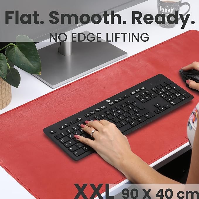 Full Grain Genuine Leather Desk Pad – Red (XL) - Premium Desk Mat with Non-Slip Backing, Thick 3mm, Office Desk Protector for Work & Gaming (Extra Large 35.4 x 15.7 inch)