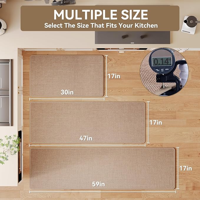 YDKGL Kitchen Mat Set of 2 PCS, Cushioned Non Slip Rugs for Kitchen Floor, Absorbent Runner Comfort Standing Mats Washable for Kitchen,Floor，Office, Home （Brown 17x30+17x59）