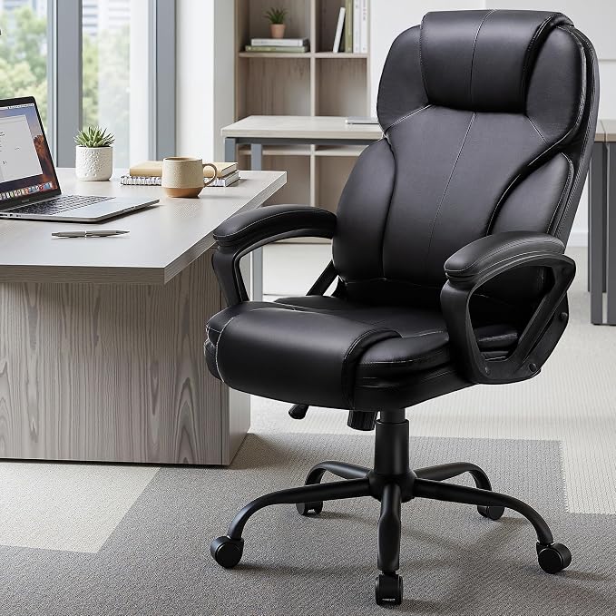 Shintenchi High Back Executive Office Chair, Ergonomic PU Computer Desk Chair with 3-Level Tilt, Padded Armrests 360° Swivel Free Task Chairs for Home Office, 330 Pound Capacity, Black