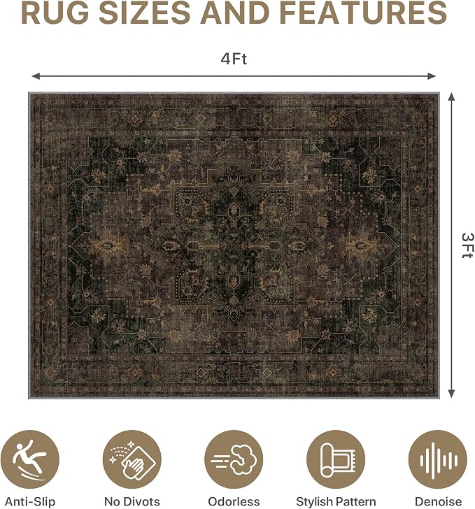36"x48" Office Chair Mat for Hardwood Tile Floor, Under Desk Carpet Protector for Rolling Computer Chair Mat, Machine Washable Area Rug, Anti-Slip 1/5" Thick Low Pile Thin Vinyl Floor Mat, Brown