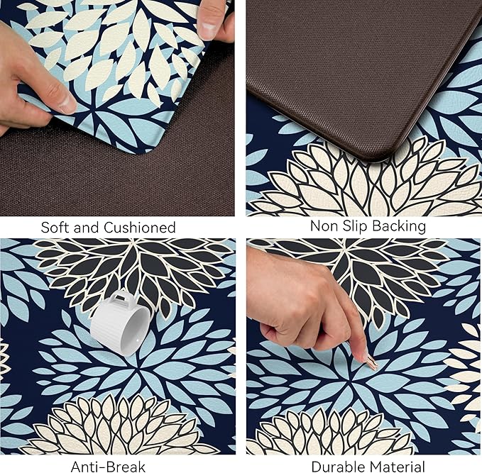Cushioned Anti-Fatigue Kitchen Mats for Floor – Non-Slip Waterproof Memory Foam Runner, Extra Wide & Long, Comfortable Standing Mat for Kitchen, Sink, Office, Laundry, Navy Blue