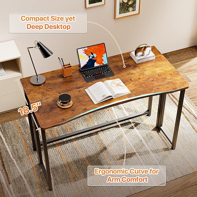 Huuger Folding Desk with Storage Shelf, 39.3 Inch Foldable Computer Table for Small Spaces, Space Saving Sofa Table for Couch, Writing Work Office Computer Desk, Easy to Fold, Rustic Brown