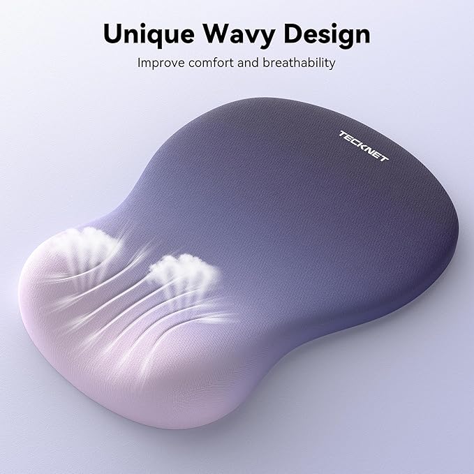 TECKNET Ergonomic Mouse Pad with Wrist Rest, Memory Foam Mousepad with Wrist Support, Smooth Surface, Middle Concave & Non-Slip Base for Laptop/PC, Pain Relief for Home Office Gaming, Gradient Blue