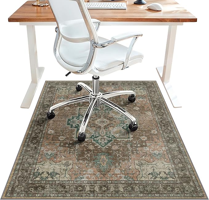 48"x72" Office Chair Mat for Hardwood Tile Floor, Under Desk Carpet Protector for Rolling Computer Chair Mat, Machine Washable Area Rug, Anti-Slip 1/5" Thick Low Pile Thin Vinyl Floor Mat, Rosewood