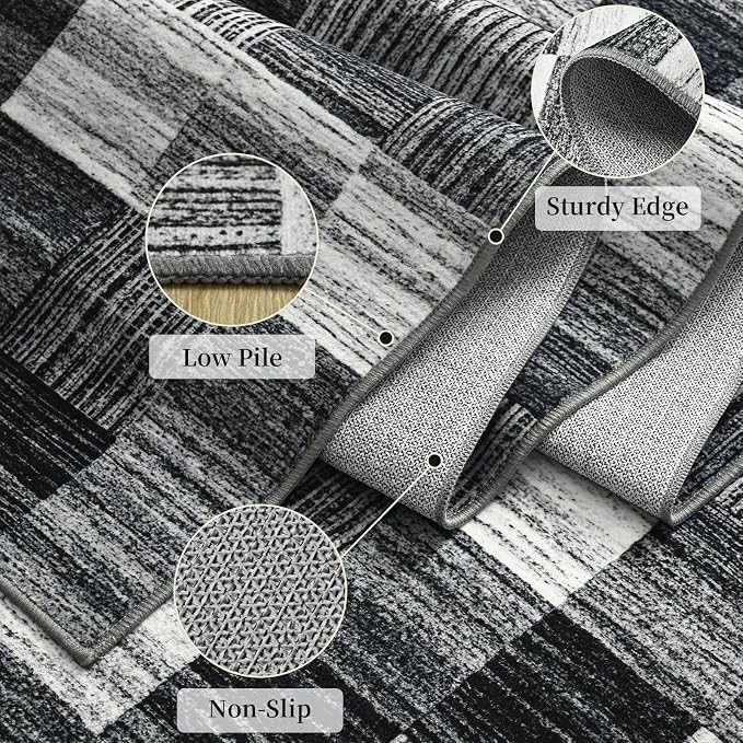 Terrug Black and White Runner Rugs for Kitchen, 2x6 Checkered Area Rug Washable with Non Slip for Bedroom, Soft Low Pile Stain Resistance Carpet for Entryway Hallway