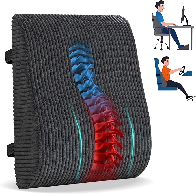 Ergonomic Lumbar Support Pillow for Lower Back Pain Relief, Corduroy Cover Back Support Cushion with Adjustable Straps, Large Size Lumbar Pillow for Office, Gaming & Home Essentials, Large, Dark Grey