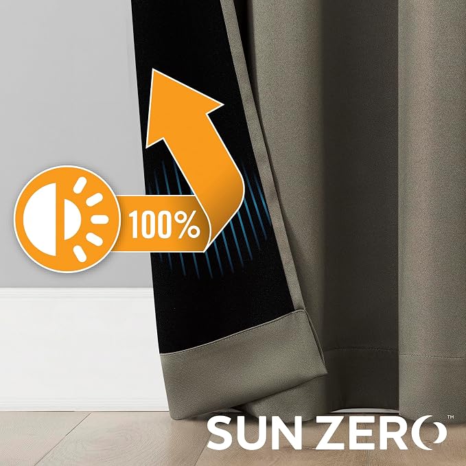 Sun Zero Nordic 2-Pack Theater Grade Noise Reducing Extreme 100% Blackout Grommet Curtain Panel Pair, 52" x 108, Mushroom Brown