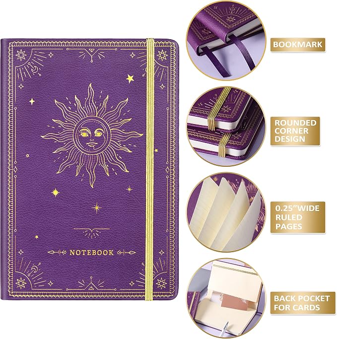 Artfan Ruled Notebook/Journal – Premium Thick Paper Faux Leather Classic Writing Notebook with Pocket + Page Dividers Gifts, Banded, Large, 144 Pages, Hard Cover, Lined (5.8''x 8.4'') - Purple